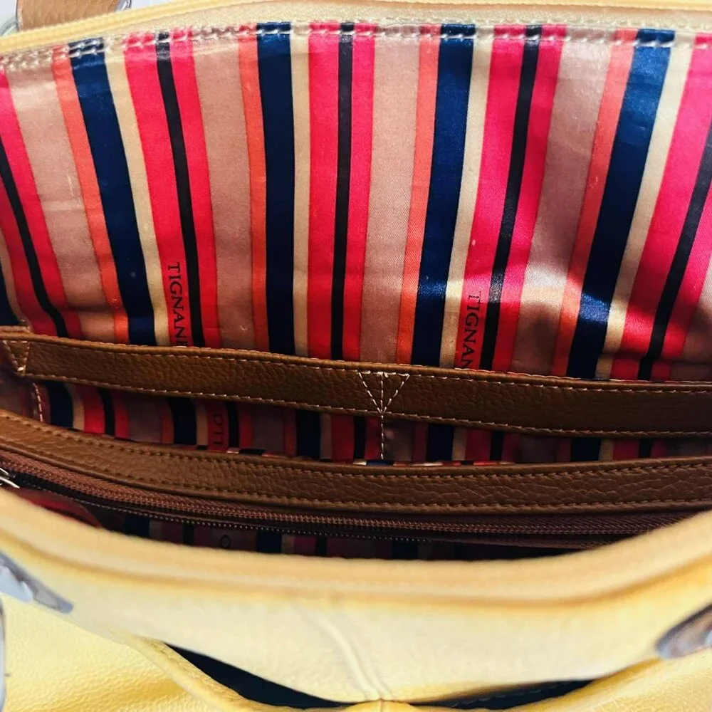 Vintage Tignanello Yellow Leather Shoulder Bag USA Rare 2000s Top Handle - Picture 8 of 16